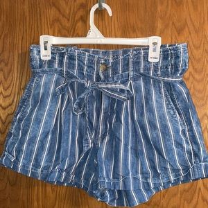 Denim and white high waisted shorts
